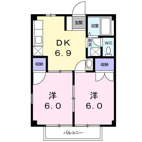 通りから1本入った静かな住環境。オール洋間・エアコン付き2DK・2階・角部屋。
