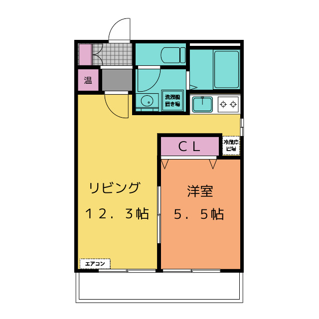 オール電化1LDK。1階・角部屋。無料インターネット導入済み。